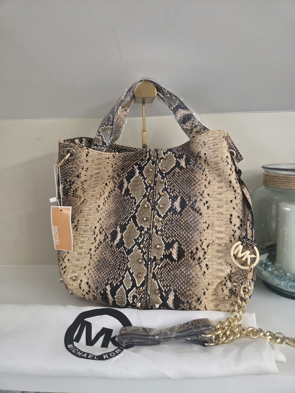 Python-embossed Michael Kors Jet Set Charm Leather tote with Removable strap